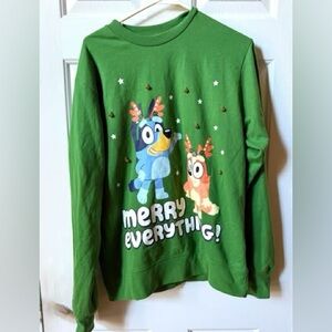 Bluey Christmas Men's Green Bluey Sweatshirt Jingle Bells Merry Everything Small